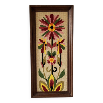 Grand canevas tapisserie laine fleur 1970