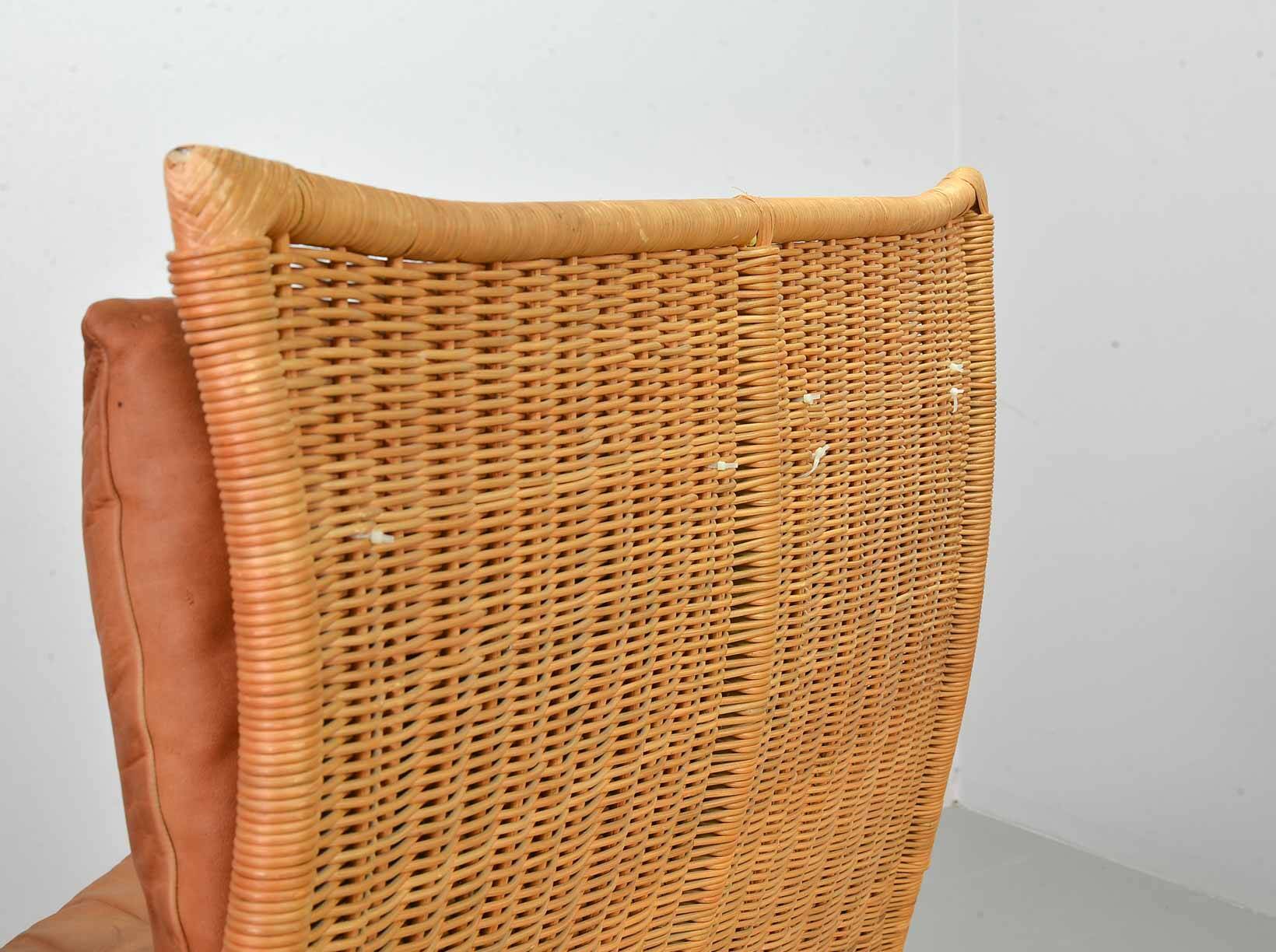 Gerard van de Berg Cognac Patchwork Leather 2-Seat Rockstyle Cane Sofa 70s