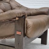 1970s, Scandinavian design, chair in safari style, original condition, leather.