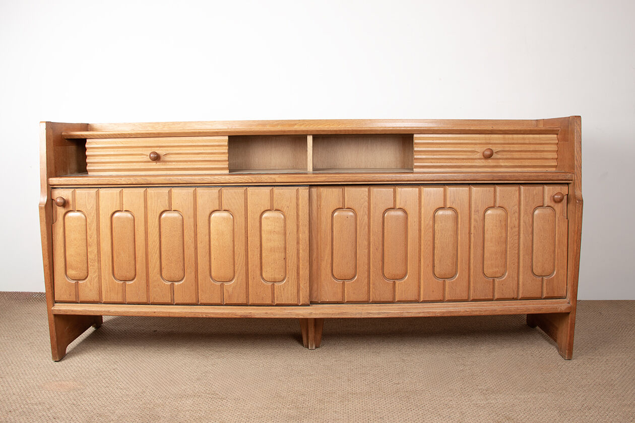 Large sideboard in Oak and Danikowski ceramics, Guillerme and Chambron.