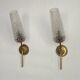 French Retro 1960s Single Wall Light In Gold Metal Clear Pattern Shade 5416