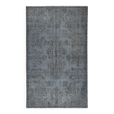 Vintage Wool Area Rug Overdyed in Gray for Modern Interiors. Handmade in Turkey