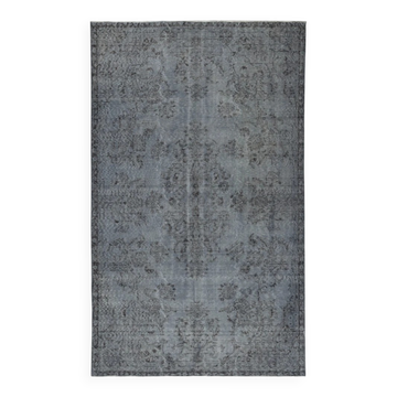 Vintage Wool Area Rug Overdyed in Gray for Modern Interiors. Handmade in Turkey