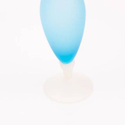 Elegant azure blue blown glass ewer vase