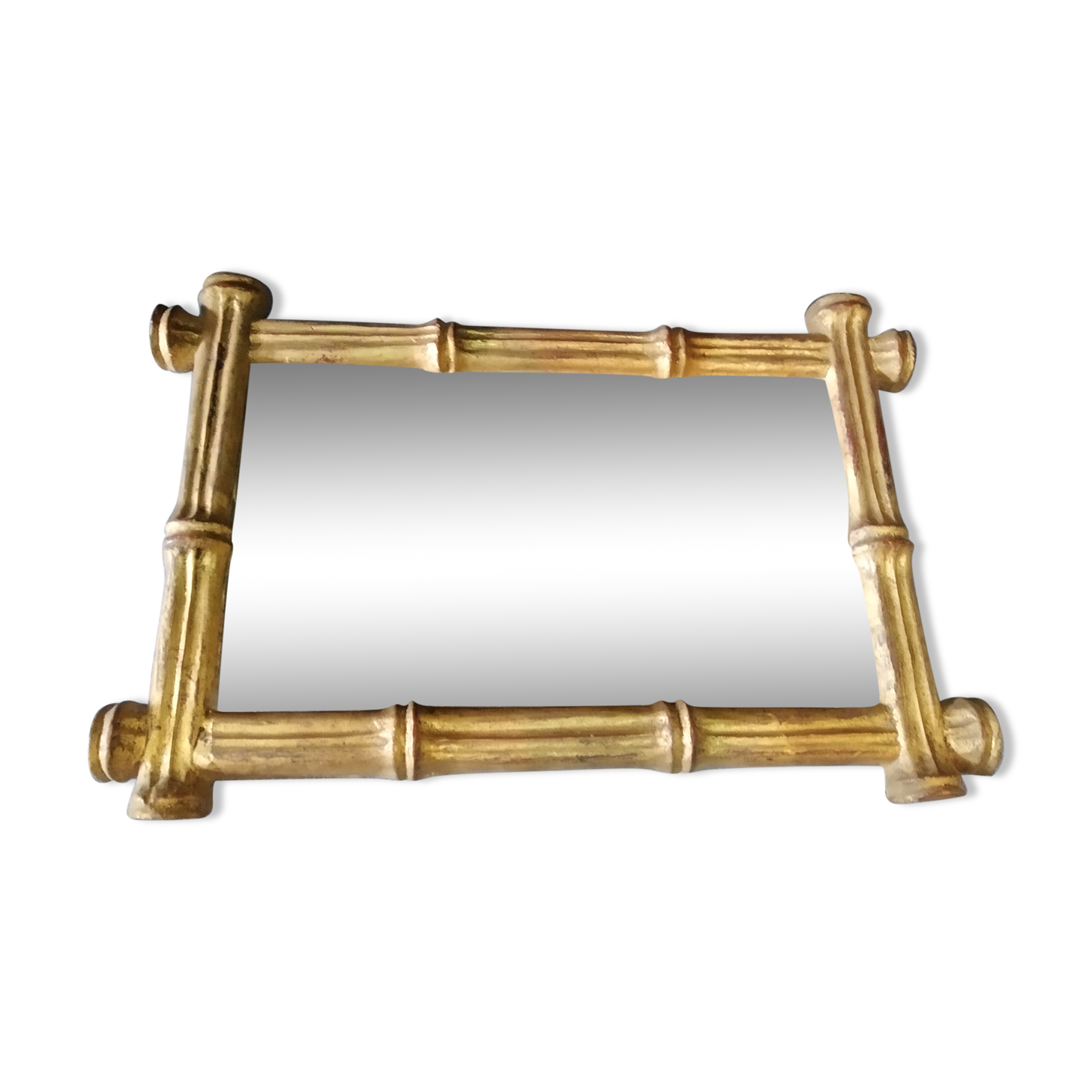 old mirror imitation bamboo gold papier-mâché  43 cm X 28, 5 cm