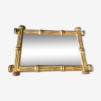 Miroir imitation bambou papier mâché doré  43 cm X 28, 5 cm