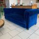 English Velvet Sofa, Blue, Circa 1950s Vintage