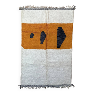 Tapis Marocain Boujad blanc et orange - 306 x 209 cm