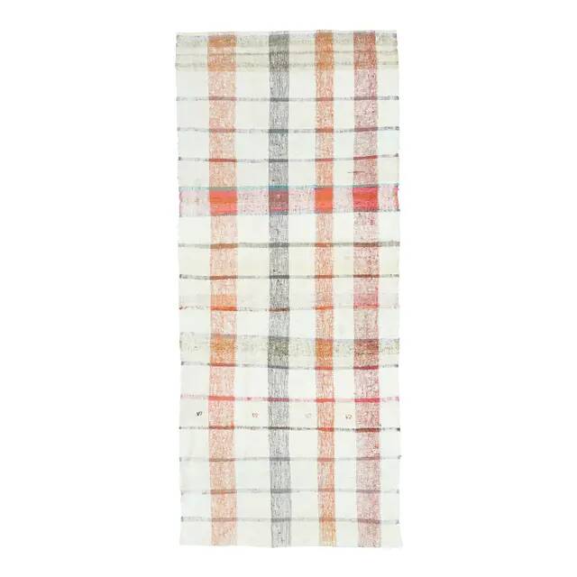 Vintage Turkish Hand-Knotted Wool Cotton White Kilim Runner Rug 107x254