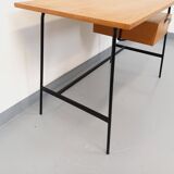 Pierre Paulin vintage modernist desk in oak wood and black metal