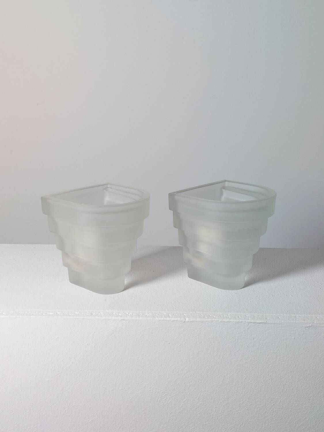 Vintage stepped frosted glass wall lamps art deco revival