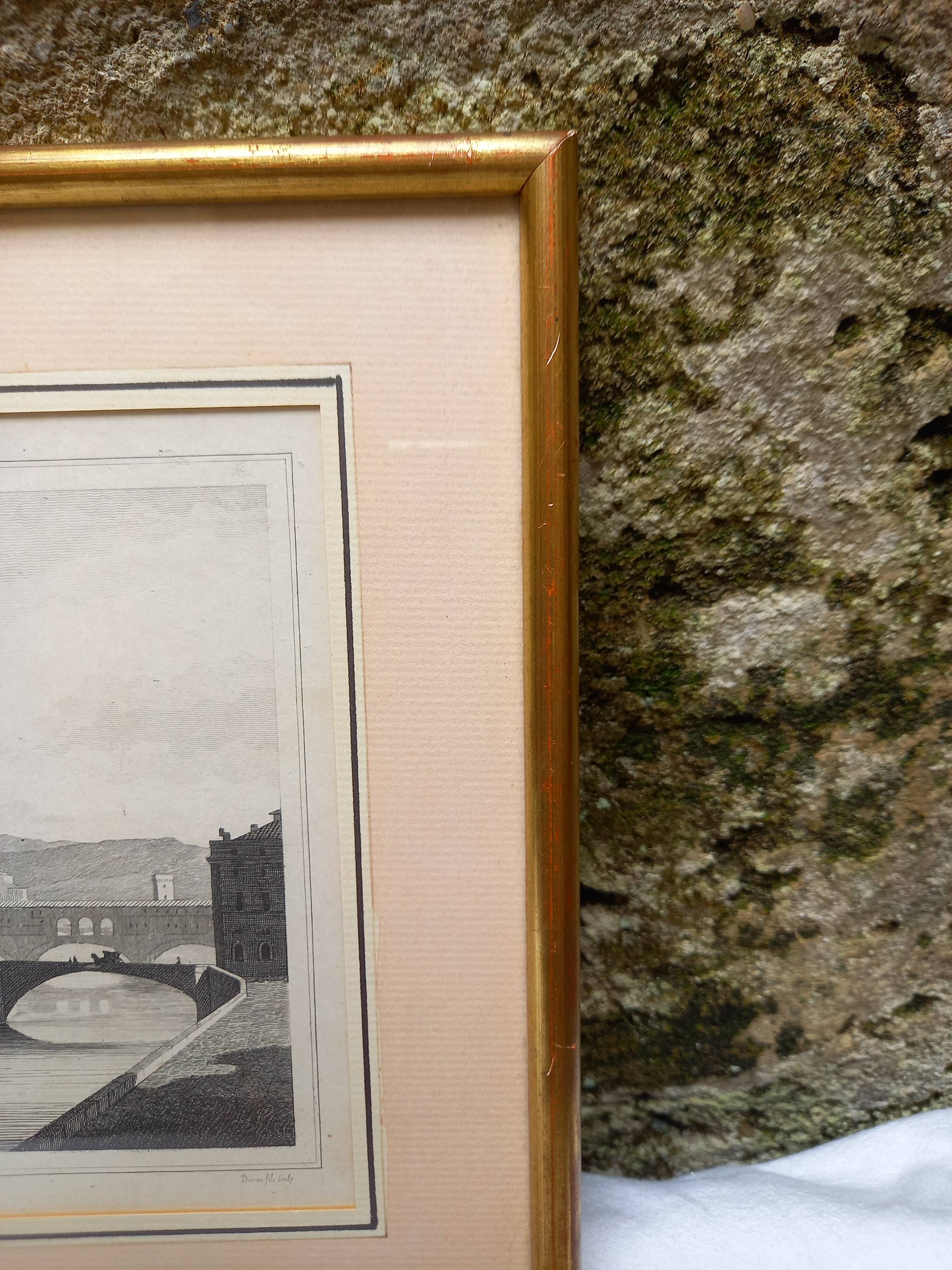Antique engraving, Italy, Florence, Ponte della Trinità over the Arno