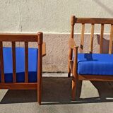 Pair of 1960s Scandinavian armchairs with blue cushions