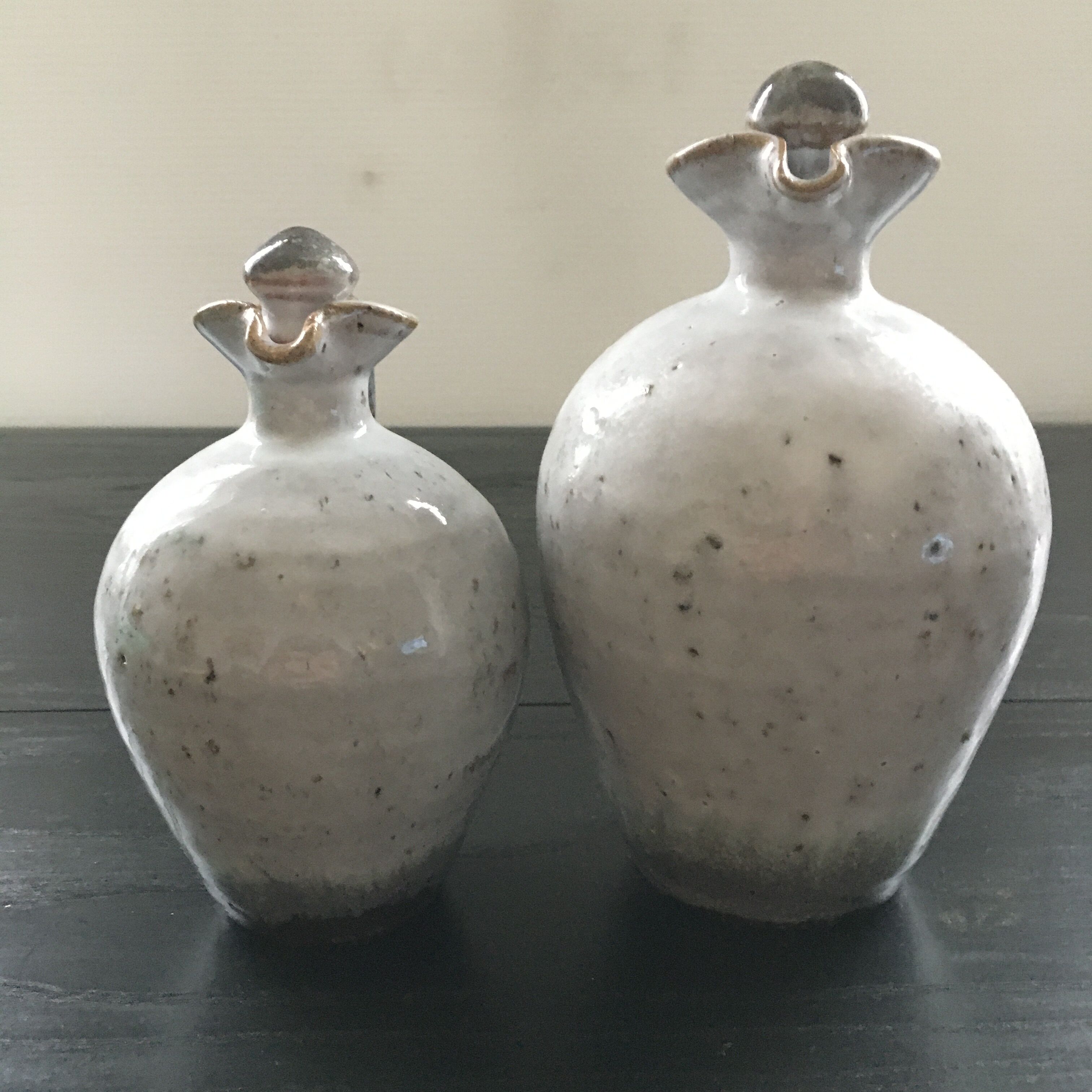 Pair of stoneware decanters