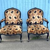 Paire de fauteuils à la reine laqués. Napoléon III, XIXe siècle