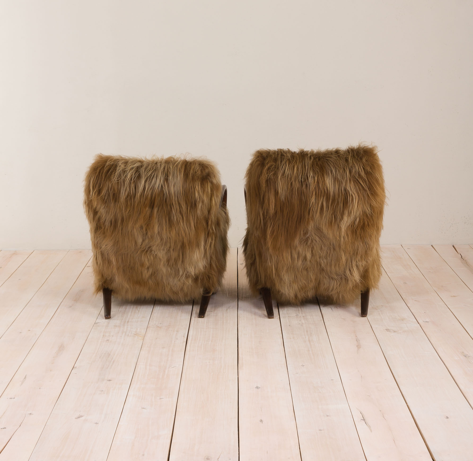Halabala 269 lounge chair in long hair sheepskin