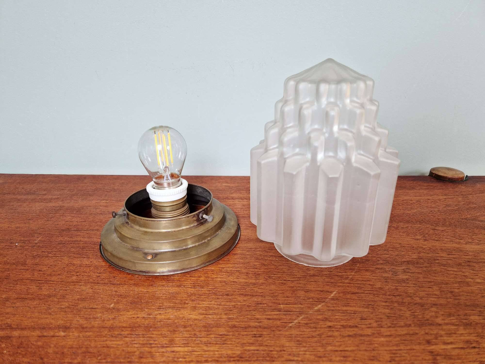 Art Deco skyscraper ceiling light in satin glass, 1930s