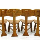 French Modern 3-Legged Chairs & Table in Solid Oak, 1970s