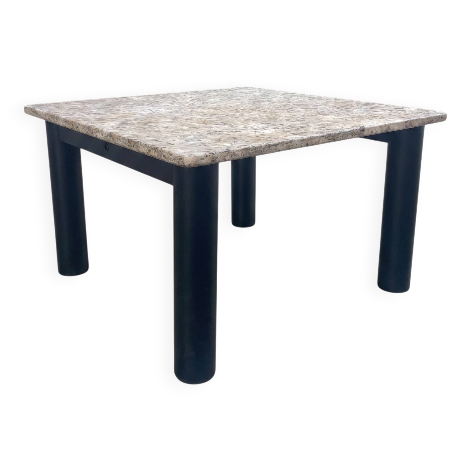 Square coffee table in granite and black metal – Minimalist / Brutalist Design