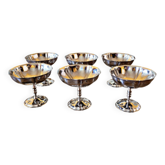 6 coupes à glaces inox vintage, forme de fleurs