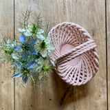 Vintage pink woven ceramic basket