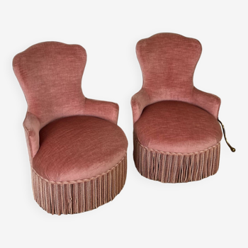 Paire de fauteuils crapaud rose poudré