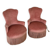 Paire de fauteuils crapaud rose poudré