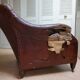 Fauteuil de bibliothèque en cuir usé avec boutons, années 1840