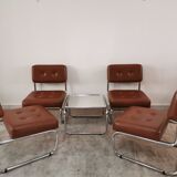 Suite of 4 skai and chrome armchairs 70
