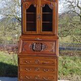 3-in-1 furniture: chest of drawers, secretary, and display cabinet, in walnut.