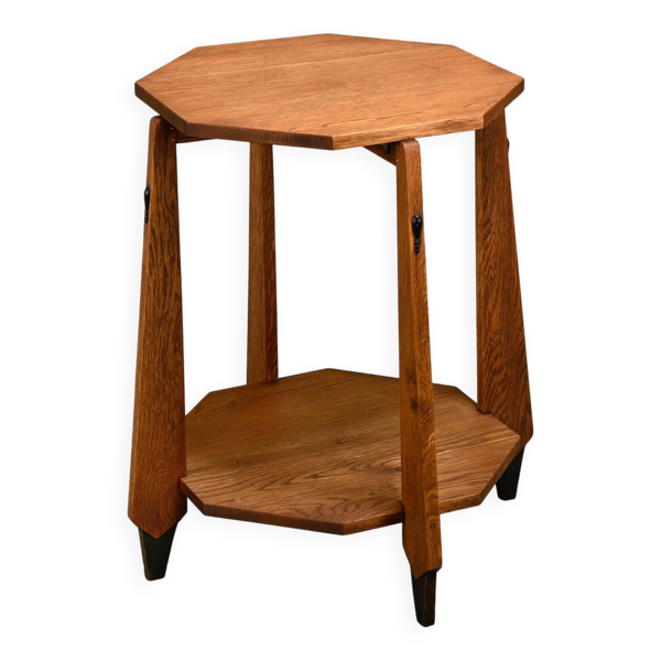 Table d'appoint octogonale moderniste Art Déco néerlandaise de l'École d'Amsterdam en chêne massif