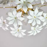 Magnifique lustre Sputnik en verre de Murano blanc orné de fleurs, années 1980