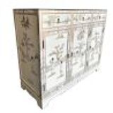 White lacquered Chinese sideboard with mother-of-pearl geisha decorations.