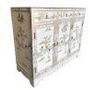 White lacquered Chinese sideboard with mother-of-pearl geisha decorations.