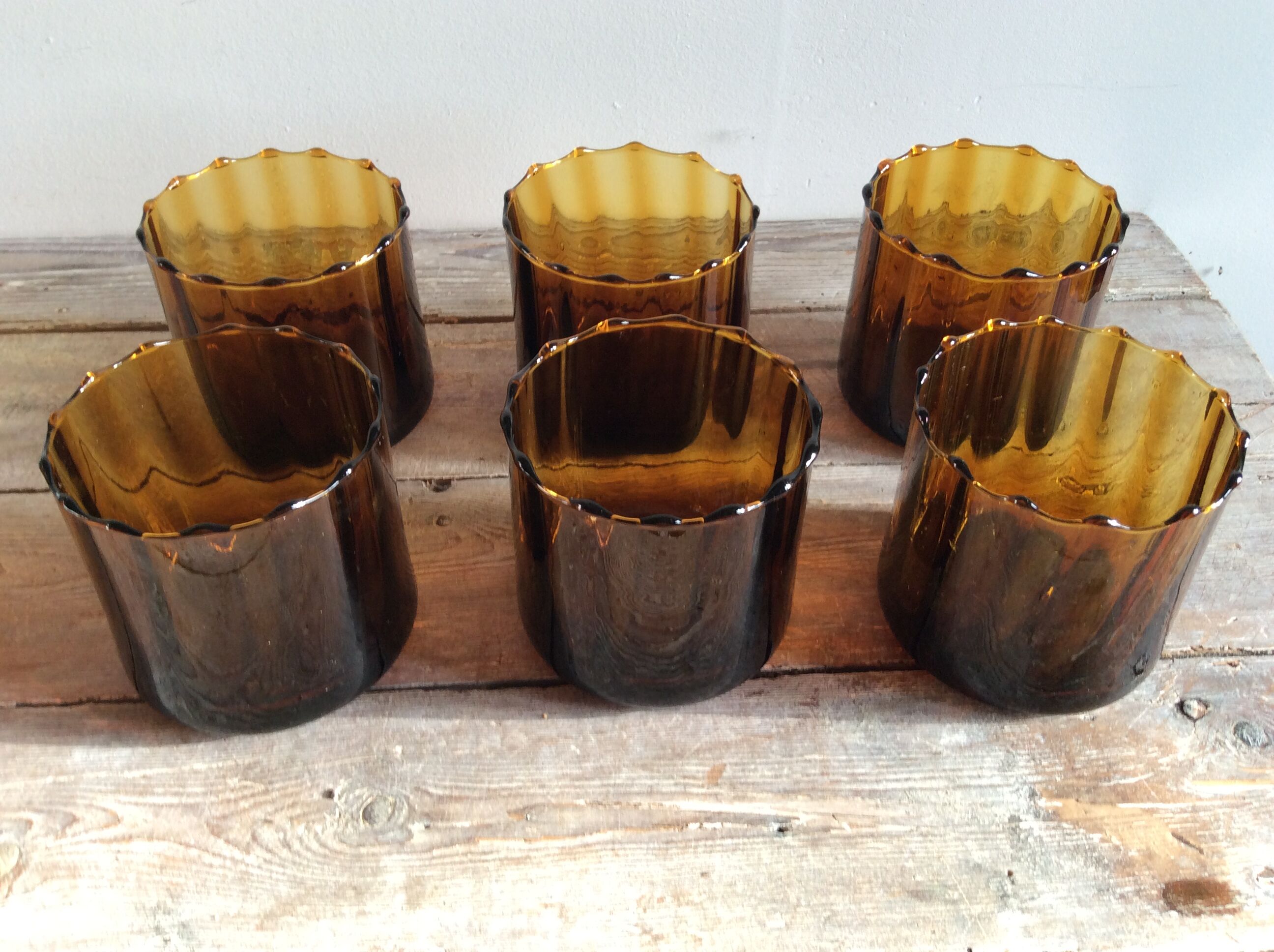 Series of 6 amber glasses