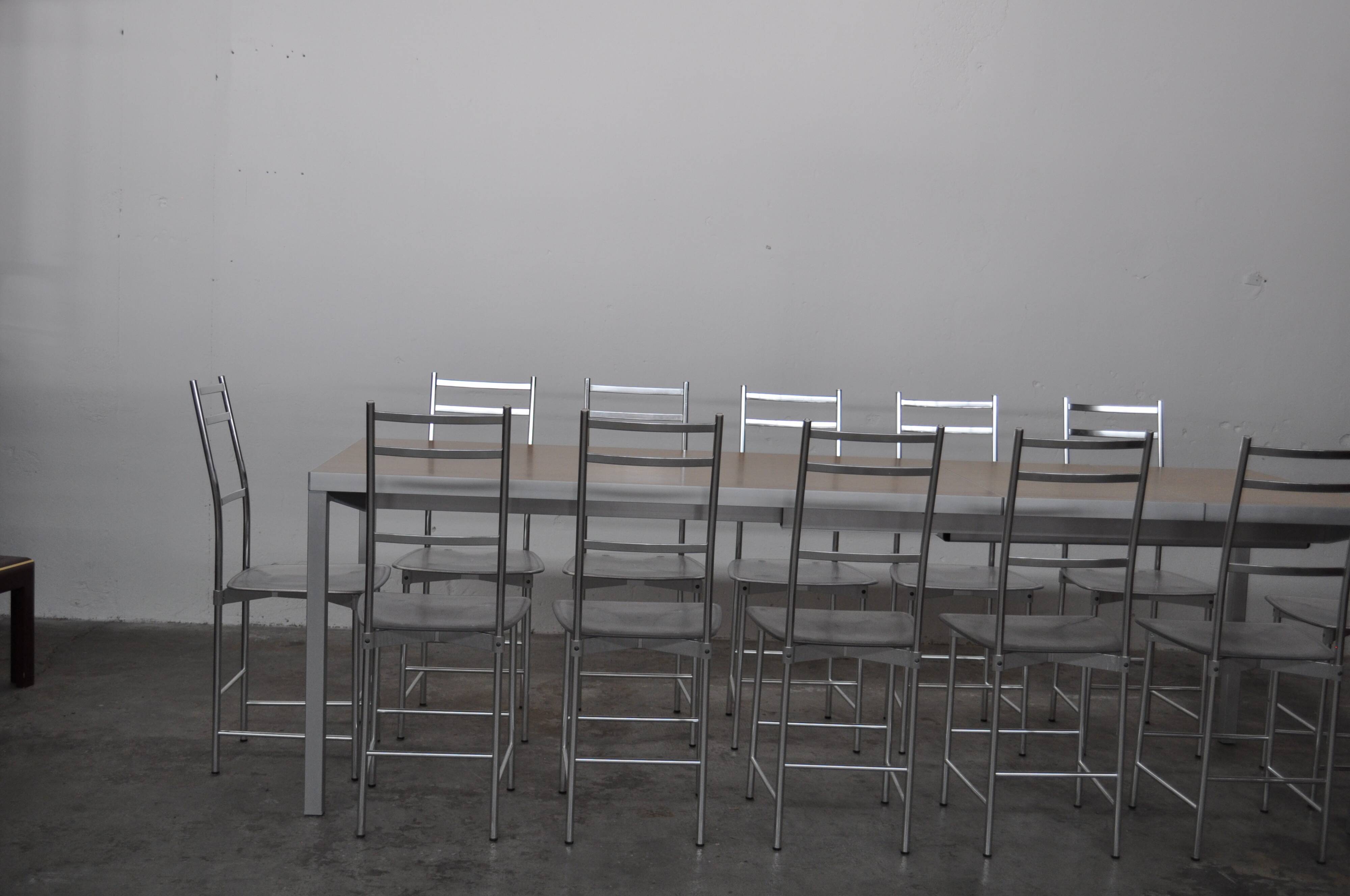 Bagutta Table and Aluminum Chairs by Opera Design for Ycami, 1980s, Set of 13