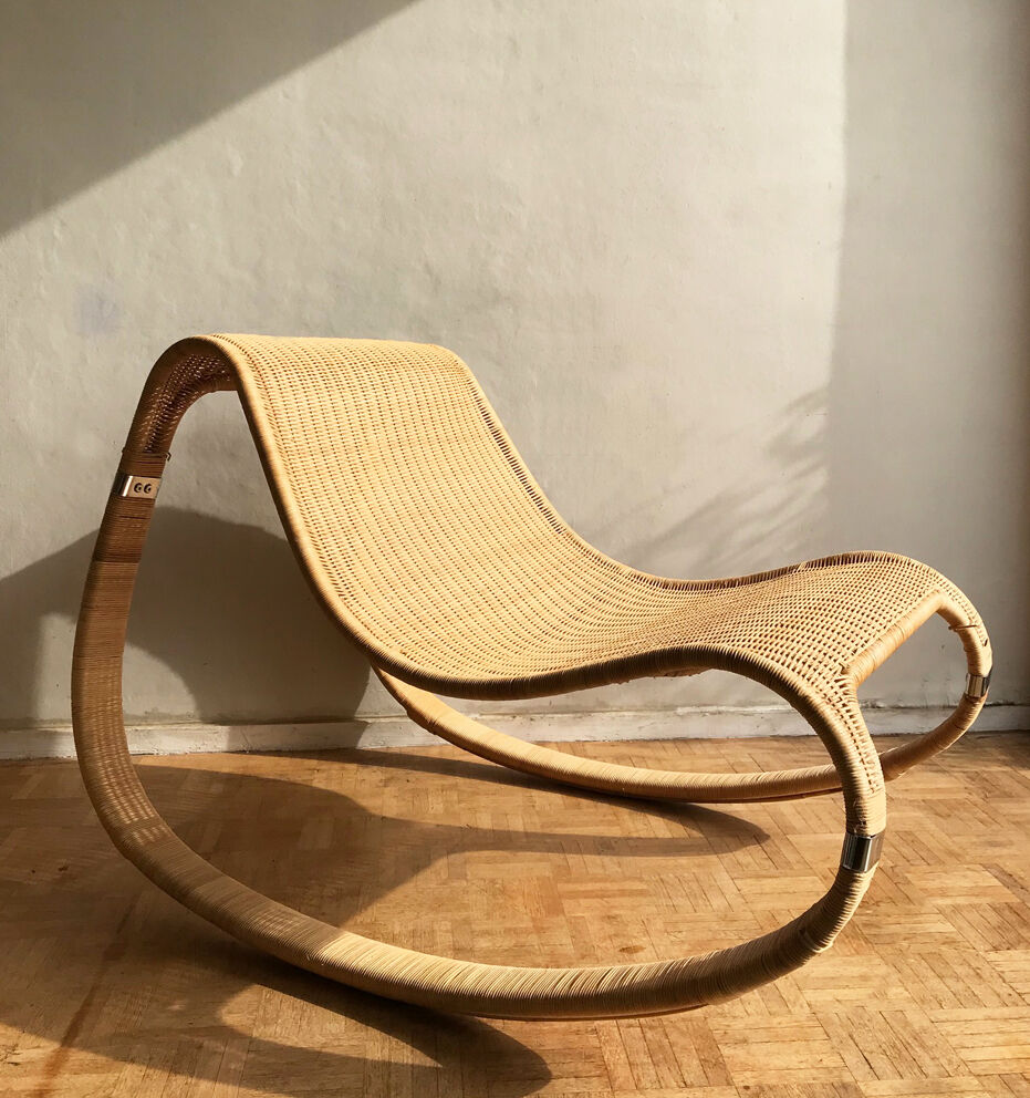 Gunghult rocking rattan armchair by James Irvine, published in 2002 by Ikea
