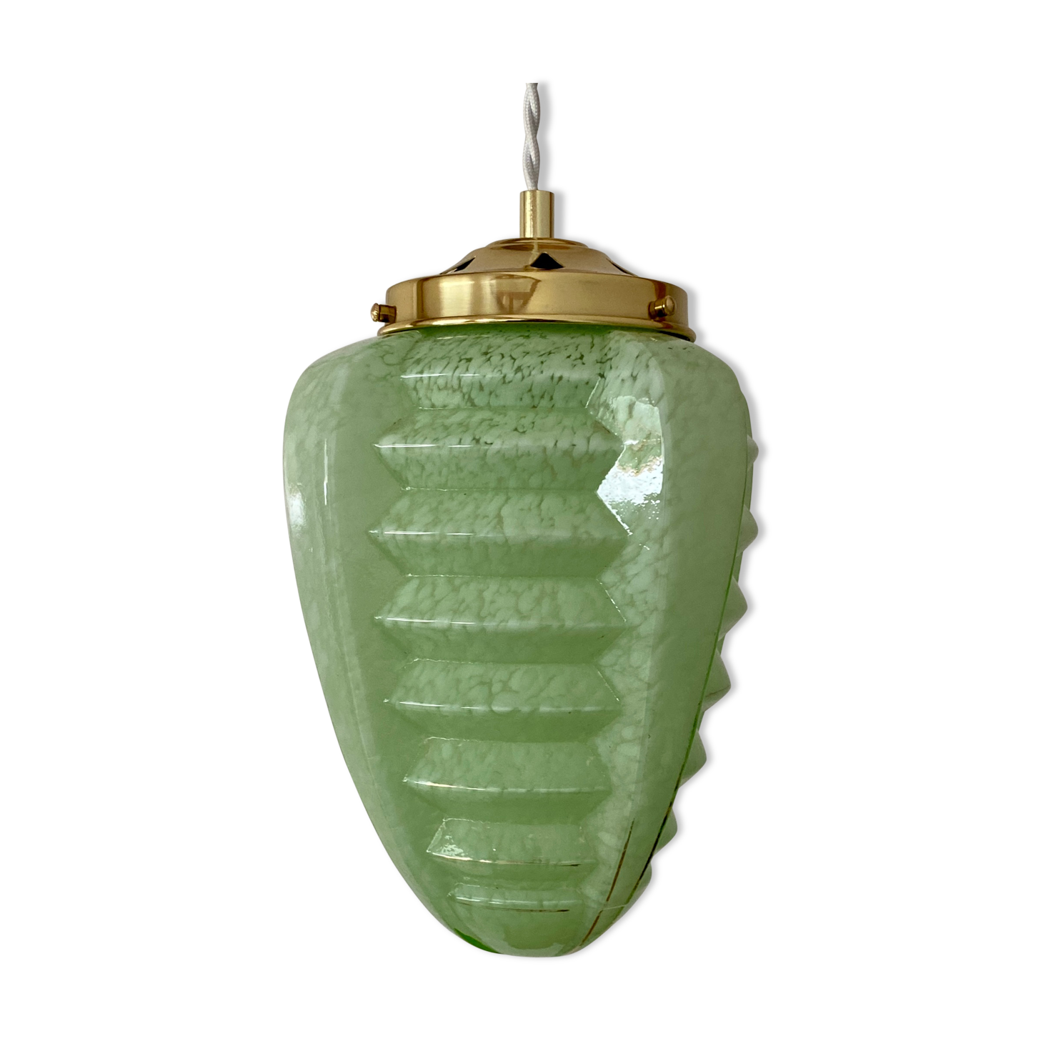 Suspension globe vintag in green clichy glass