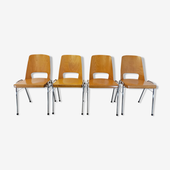 4 vintage stackable chairs model barrel Manhattan brand Baumann brand 70s