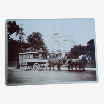 Photographie ancienne 1900 Compagnie des chemins de fer de l'Ouest, diligence et chevaux