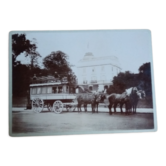 Photographie ancienne 1900 Compagnie des chemins de fer de l'Ouest, diligence et chevaux