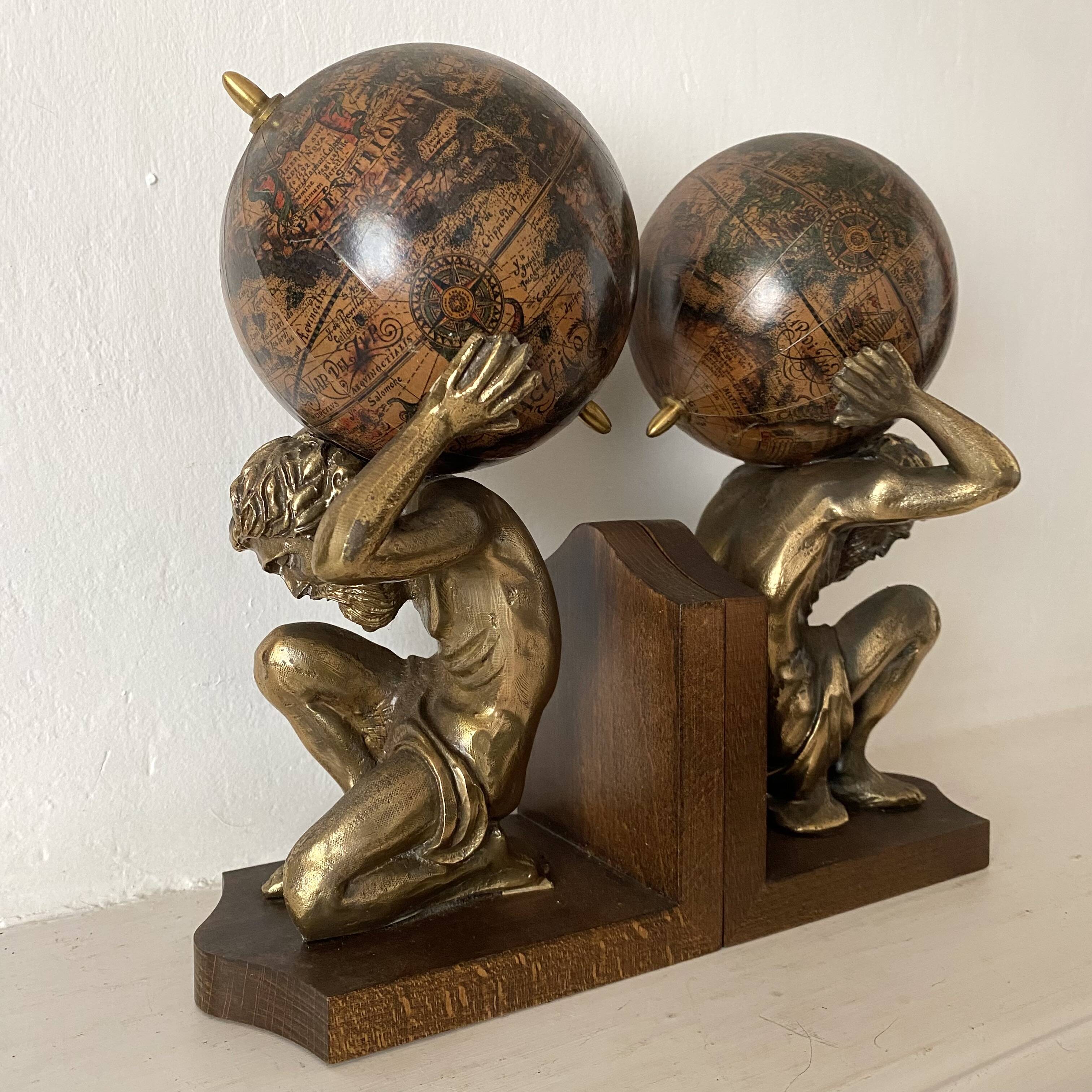Serre-livres Atlas , globes style mappemonde ancienne
