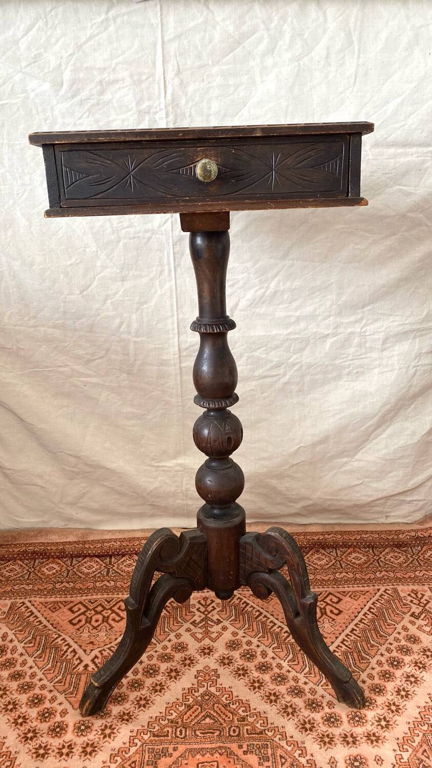 Old tripod side table with drawer