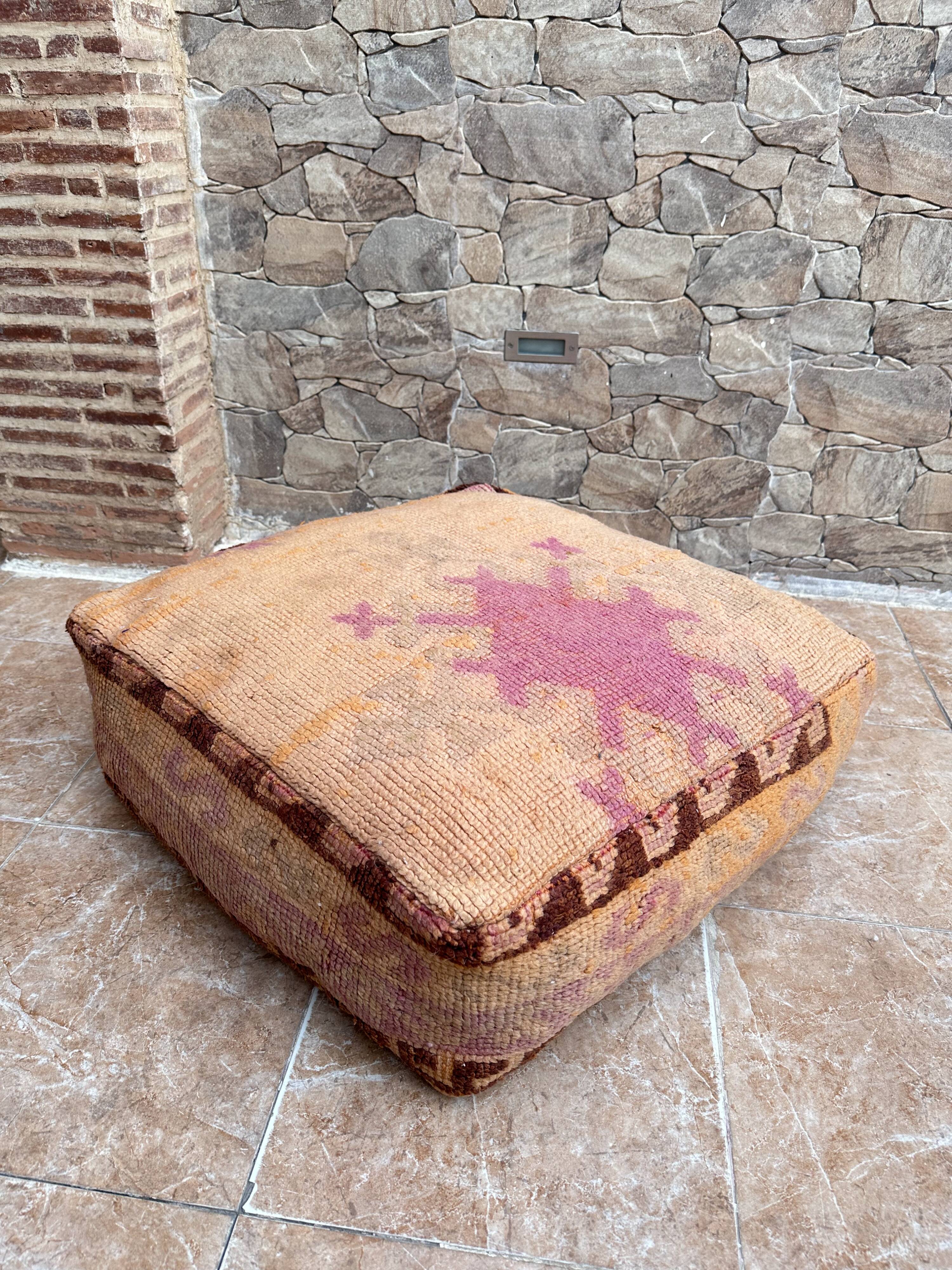 Handmade Berber Kilim pouf, floor cushion.
