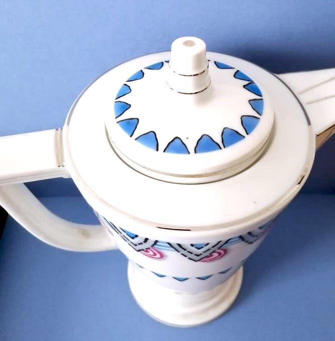 Limoges porcelain teapot with geometric décor