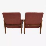 Fauteuils lounge danois vintage en palissandre et cuir. Années 1960.