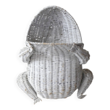 Corbeille à papier grenouille vintage en rotin blanc