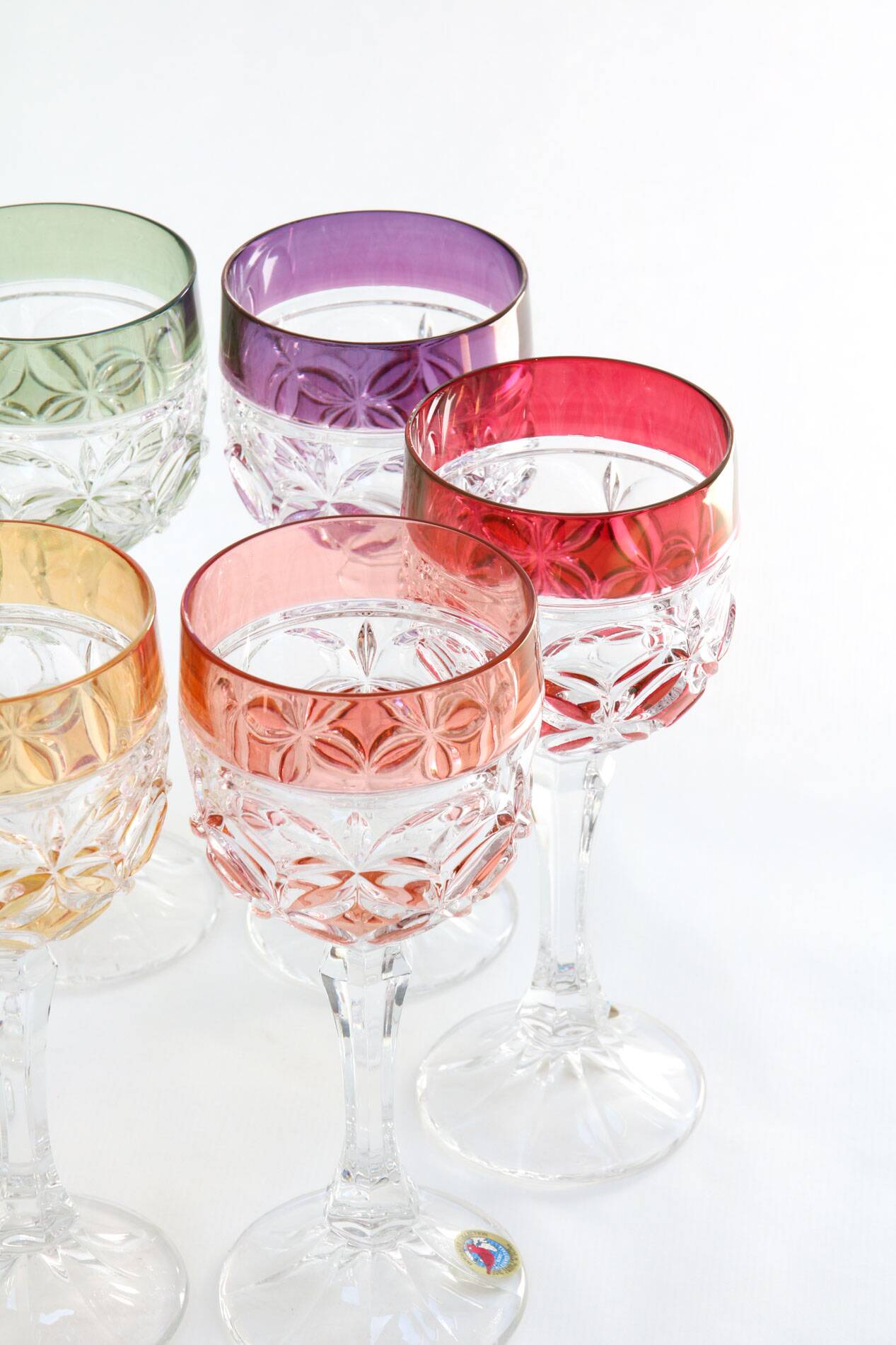 Mid-Century Hand Blown Crystal Wine Glasses from Hofbauer, Set of 6