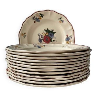 Series of 13 flat plates, “Agreste” Sarreguemines France
