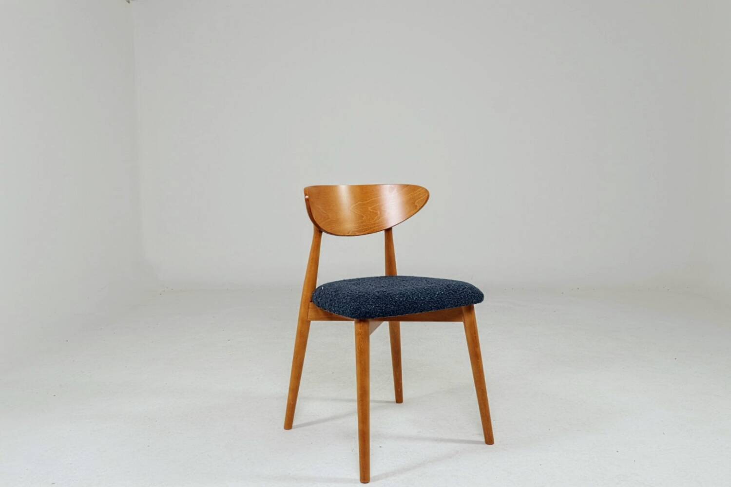 Vintage Scandinavian boucle navy blue chairs set of 4